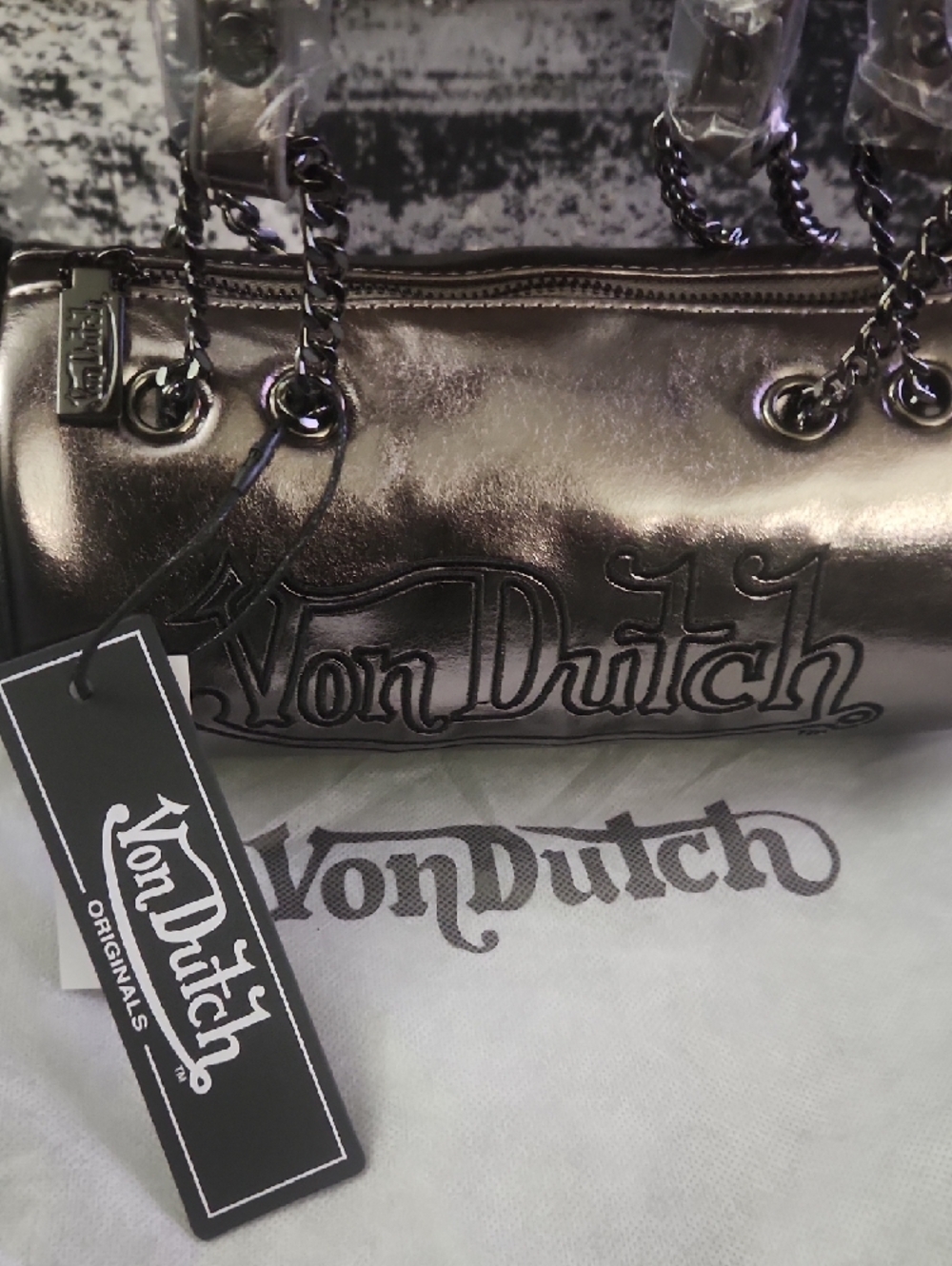 Von Dutch Metallic Bronze Mini Barrel Bag